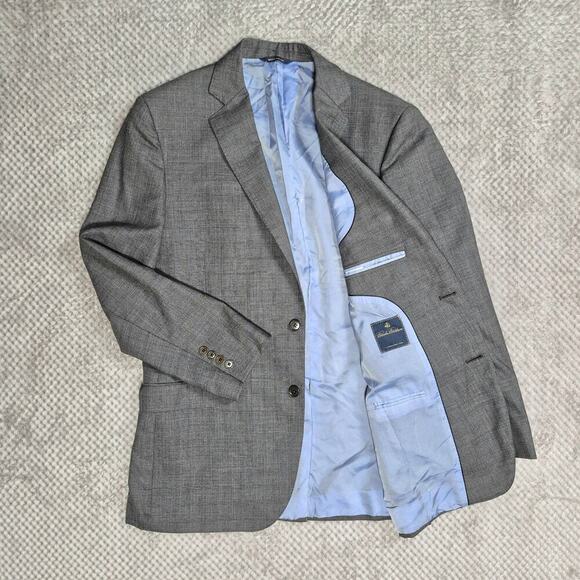 Brooks Brothers Wool Blazer 43L Checked Plaid Sport Coat Gray 2 Button Jacket - Picture 10 of 10